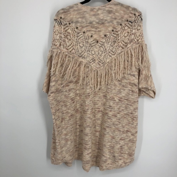 Knox Rose Womens Cardigan Size M Western Fringe Boho Open Front Crochet Dolman - Picture 7 of 12